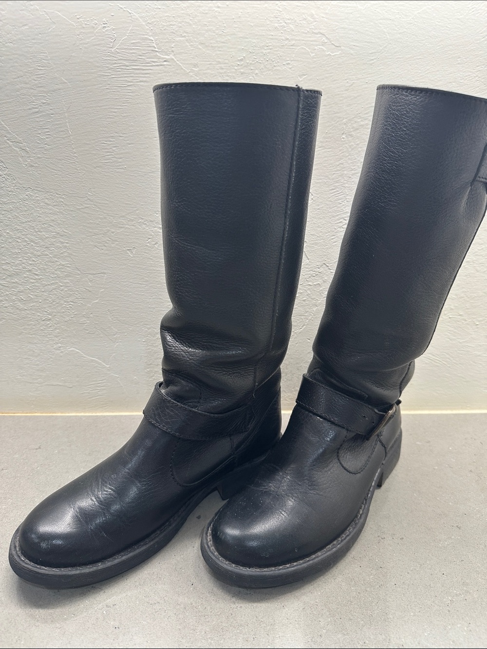 Steve Madden Black Leather Mid-Calf Riding Boots